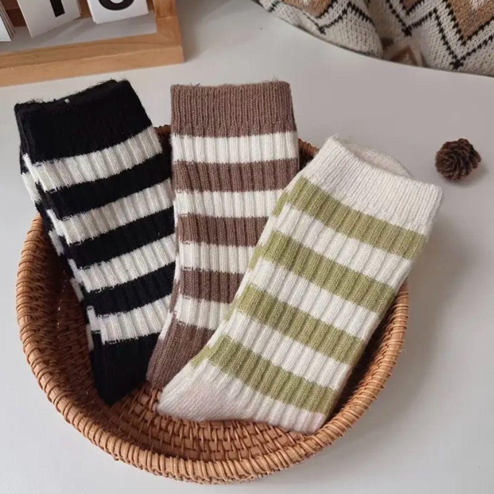 Naked Hanger 3-Pack Cozy Cashmere Blend Striped Crew Socks